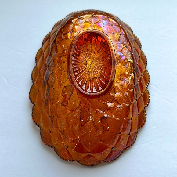 VTG Pansy Flower Marigold Carnival Glass Oval Footed Candy Dish Relish Tray - Picture 5 of 9